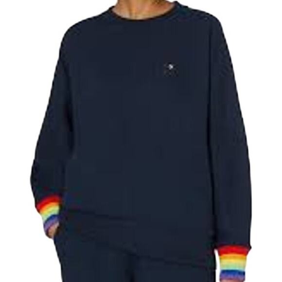 Sweaty Betty Essential Sweatshirt Rainbow Cuffs Oversized Pullover Navy Multi S - Picture 1 of 6
